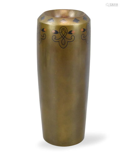 Japanese Taisho Mixed Metal Chrysan Mon Crest Vase