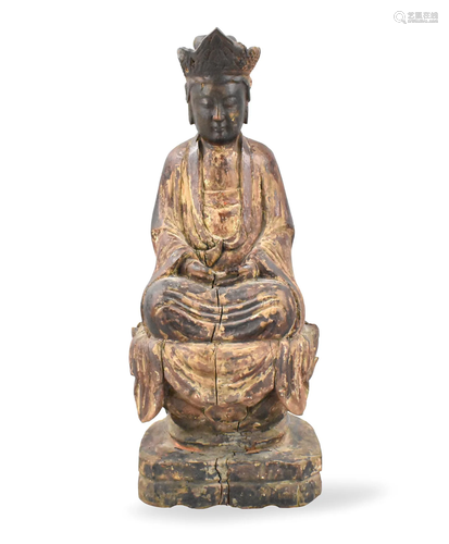 Chinese Gilt Lacquered Wooden Buddha Figure,19th C