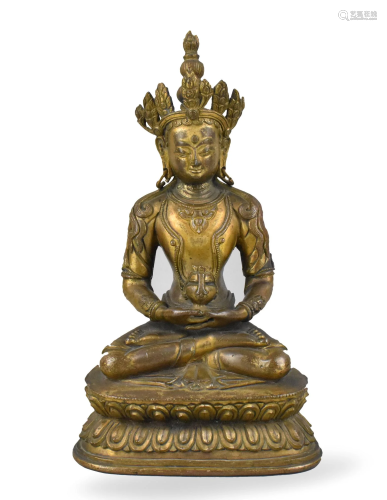 Chinese Gilt Bronze Buddha Amitayus Figure,17th C.