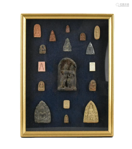 Gandhara Framed Group Bronze ,Stone Buddha Figure