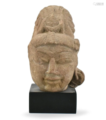Indian Gandhara Stone Carved Head,13/14th C.