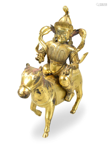 Chinese Gilt Bronze Buddha Figure on Horse,19th C.