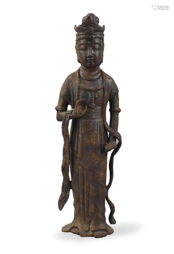 Chinese Iron Cast Stand Guanyin Figure, 17th C.