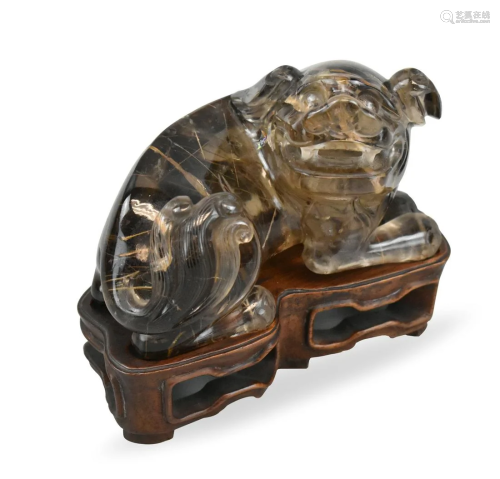 Chinese Rock Crystal Foo Lion on Stand, Qing D.