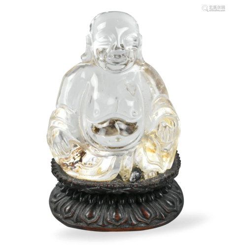 Chinese Rock Crystal Buddha Figure on Stand