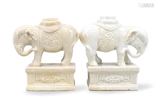 Pair Chinese Elephant Candle Stands, 18th C.