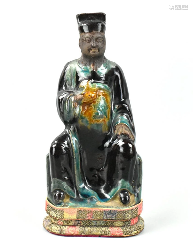 Chinese Fahua Glazed Seated Figure, Ming Dynasty