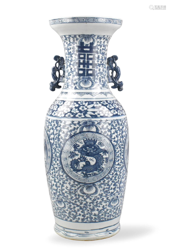 Large Chinese B & W Dragon & Phoenix Vase,19th C.