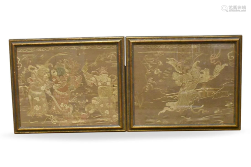 Pair of Chinese Framed Silk Embroidery Panels