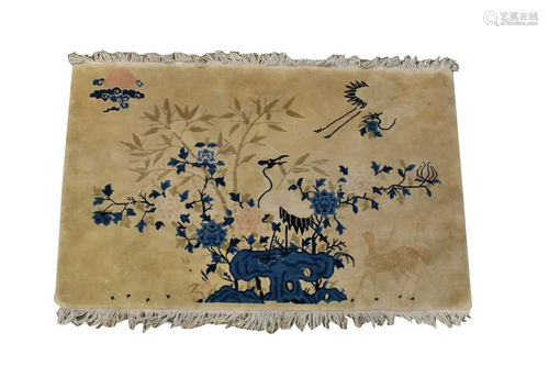 Chinese Embroidery Carpet w/ Crane, Deer,Qing D.