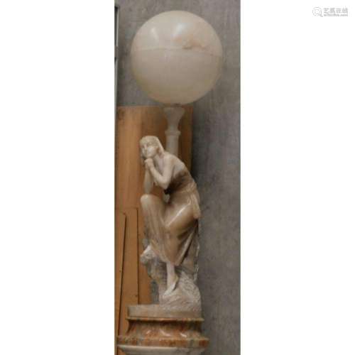 Marble Sculpture of female with hat. H76cm