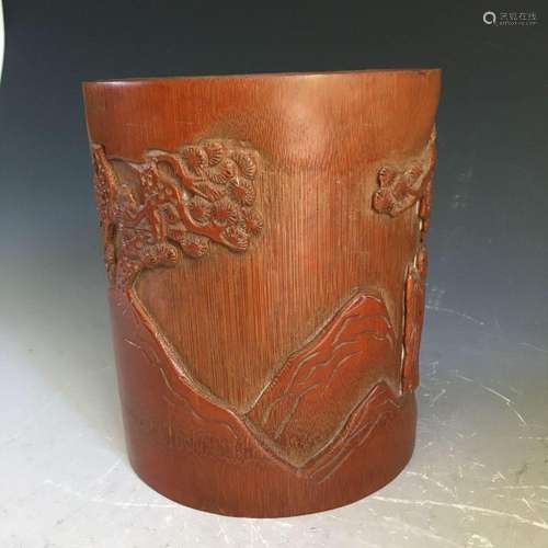 A bamboo brush pot