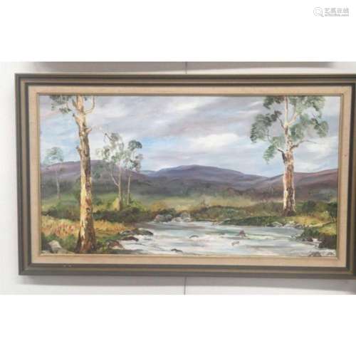 Framed Australian landscape painting