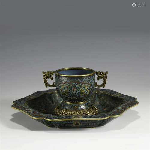 QING GILT BRONZE CLOISONNE CUP