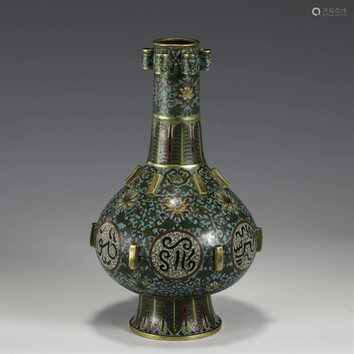 QING GILT BRONZE CLOISONNE VASE