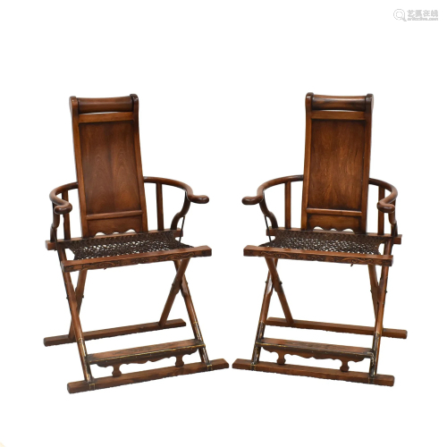 RARE PAIR CHINESE HUANGHUALI FOLDING ARM CHAIRS
