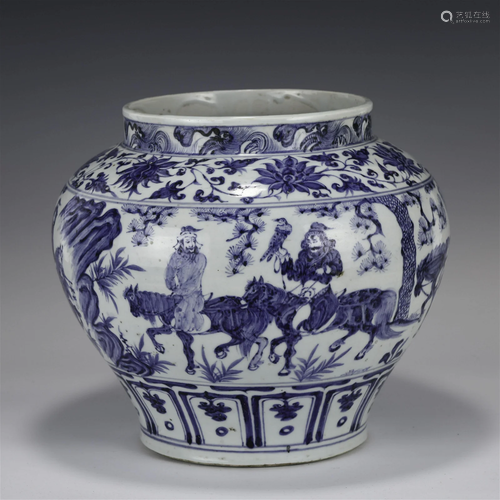 YUAN BLUE & WHITE FIGURINES JAR