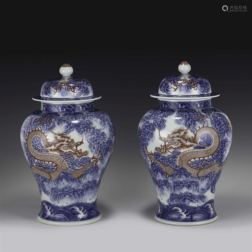 PAIR YONGZHENG GENERAL HELMET LIDDED JARS