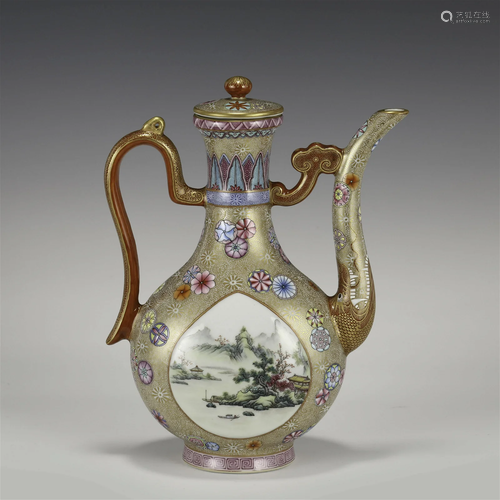 QING QIANLONG FAMILLE ROSE WINE POT