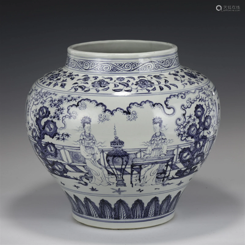 MING BLUE & WHITE FIGURINES JAR