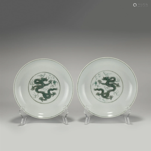 A PAIR OF YONGZHENG GREEN DRAGON LARGE BOWLS