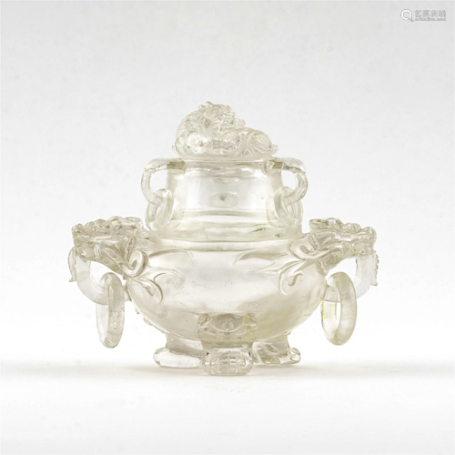 CHINESE CRYSTAL LIDDED TRIPOD CENSER