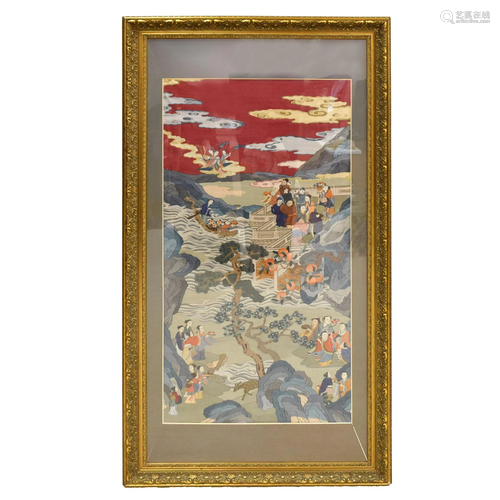 18TH C LARGE SILK KESI OF DAOIST IMMORTALS, FRAMED