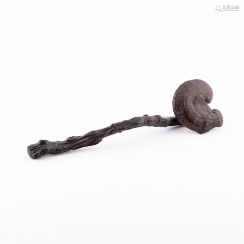 ZITAN CARVED LINGZHI SHAPED RUYI SCEPTER