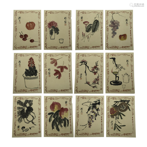 SET OF 16 QI BAISHI FLOWER PAINTING CARDS