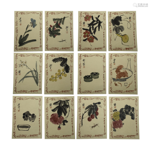 SET OF 16 QI BAISHI FLOWER PAINTING CARDS