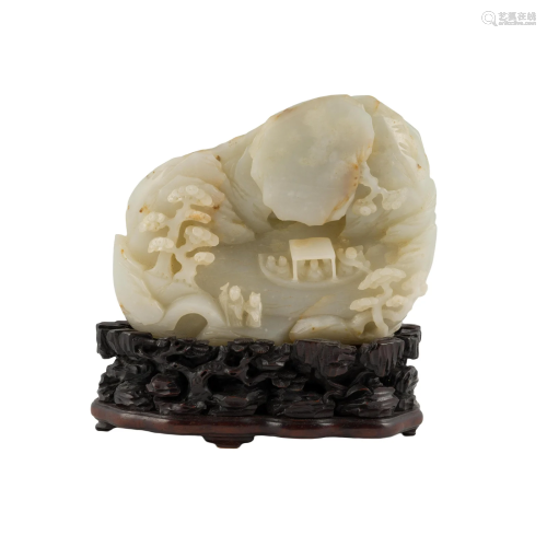 JADE CARVED MOUNTAIN ON STAND