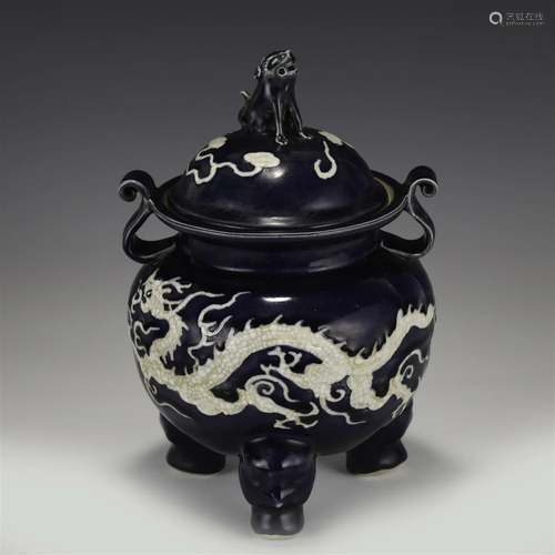 MING REVERSED JI BLUE LIDDED INCENSE BURNER