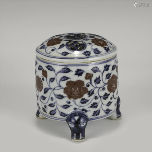 MING BLUE & WHITE UNDERGLAZE RED INCENSE BURNER