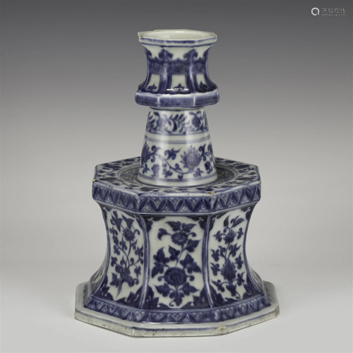 MING BLUE & WHITE CANDLESTICK