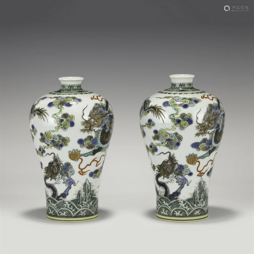 PAIR OF YONGZHENG FAMILLE ROSE PLUM JARS