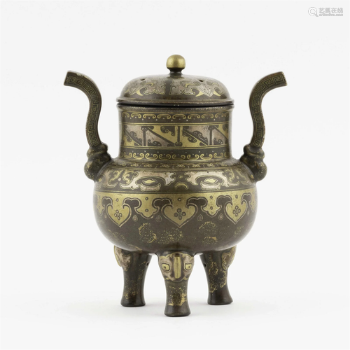 GILT OVER ZIJIN GLAZED LIDDED CENSER