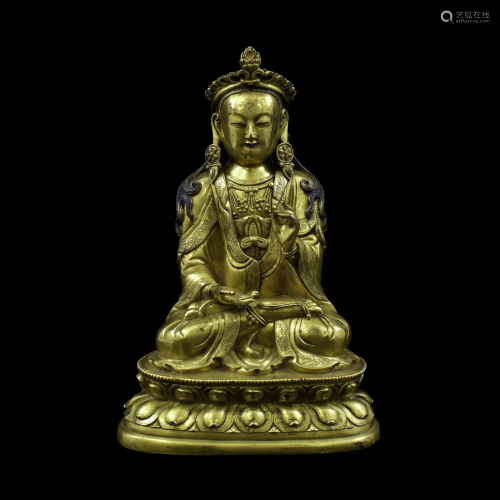 18TH C CHINESE GILT BRONZE MALE FACE GUANYIN