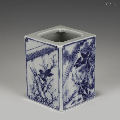 WANGBU BLUE & WHITE SQUARE BRUSH POT