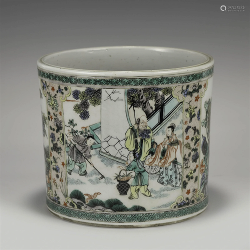 QING KANGXI FAMILLE ROSE BRUSH POT