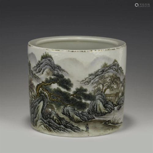 QING LANDSCAPE PORCELAIN BRUSH POT