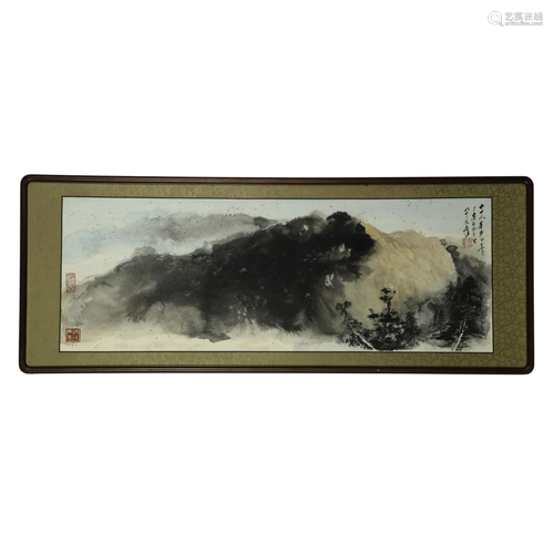 ZHANG DAQIAN FRAMED SPLASHED INK LANDSCAPE