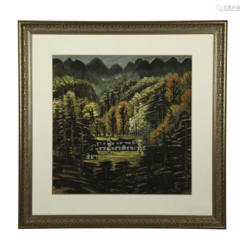 LIN FENGMIAN FRAMED LANDSCAPE PAINTING
