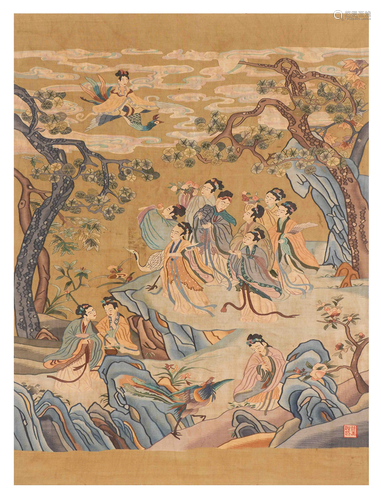 GODDESS IN HEAVENLY LANDSCAPE MOTIF KESI SILK PANEL