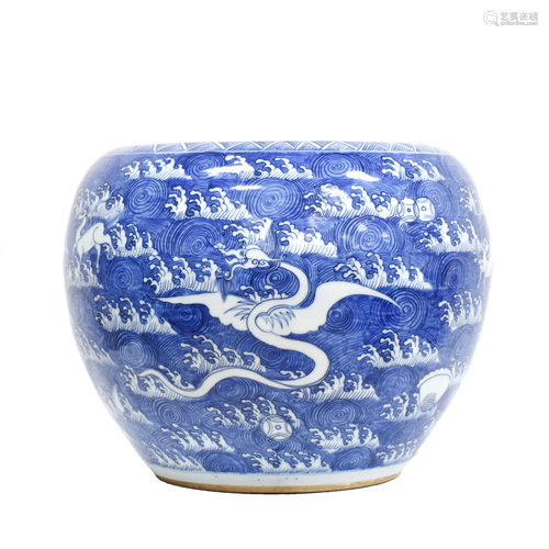 BLUE & WHITE DRAGON & QILIN MOTIF PLANT POT