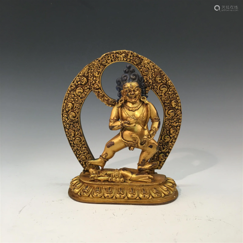 Chinese Gilt Bronze Buddha Figure Inlaid Gemstones