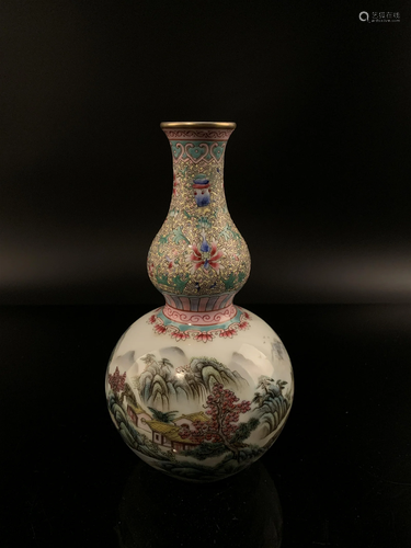 Chinese Famille Rose Landscape Vase