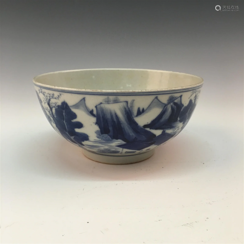 Chinese Blue-White 'Landscape' Bowl With Kangxi Ma...