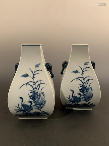 A Pair Blue and White Vase with Ducks