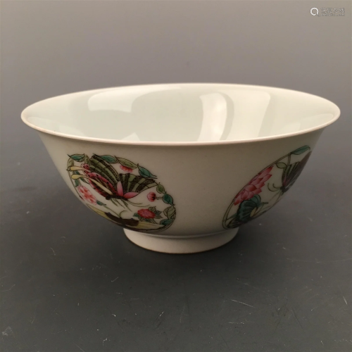 Chinese Famille Rose 'Butterfly' Bowl, Yongzheng M...