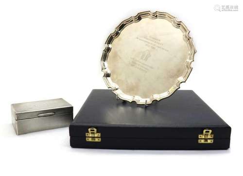 A cased Elizabeth II silver salver